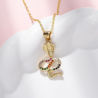 Brass Micro Pave Colorful Cubic Zirconia Snake Pendant Necklaces LS-NJEW-S438-02H-G-1