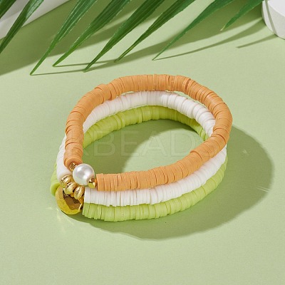 3Pcs 3 Styles Polymer Clay Heishi Beads Stretch Bracelets Sets BJEW-JB05920-1