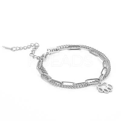 304 Stainless Steel Paperclip Chain & Curb Chain Double Layer Bracelets FS-WG1E90A-01-1