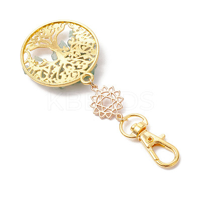 Natural Green Aventurine Chips Beads & Alloy Tree of Life Pendant Decorations HJEW-JM03129-04-1