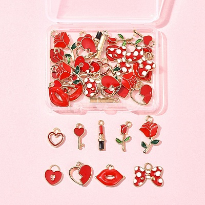 40Pcs 10 Styles Valentine's Day Alloy with Enamel Pendants ENAM-FS0002-39-1