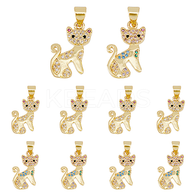 8Pcs 2 Colors Rack Plating Brass Micro Pave Cubic Zirconia Pendants KK-DC0003-21-1