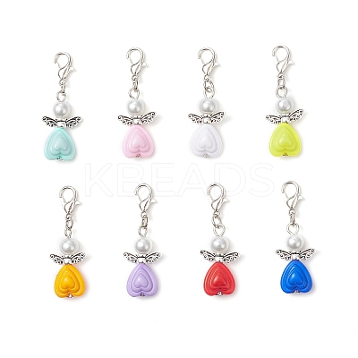 50Pcs Heart Angel Acrylic & Alloy Pendant Decorations HJEW-AL0077-1