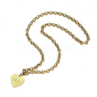 304 Stainless Steel Heart Pendant Rolo Chain Necklaces for Women NJEW-Q028-06G-1