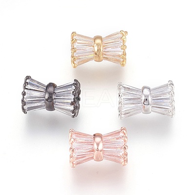 Brass Clear Cubic Zirconia European Beads KK-G348-01-1
