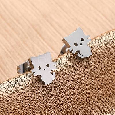 Tarnish Resistant 304 Stainless Steel Kitten Stud Earrings EJEW-F227-08P-1