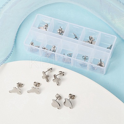 20Pcs 10 Style 201 Stainless Steel Stud Earring Findings STAS-YW0001-70P-1