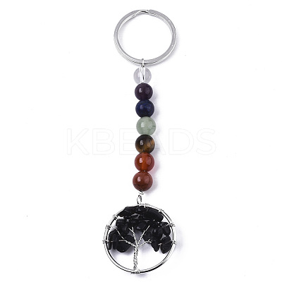 Natural Black Obsidian Chips Chakra Keychain G-N0326-004G-1