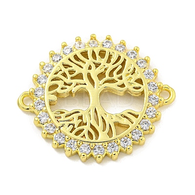 Rack Plating Brass Micro Pave Cubic Zirconia Tree of Life Links KK-B091-45G-1