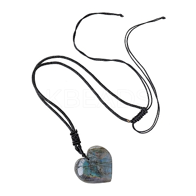 Natural Labradorite Heart Pendant Necklaces PW-WG04E68-01-1
