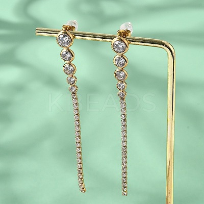304 Stainless Steel Clear Cubic Zirconia Tassel Stud Earrings EJEW-Z094-01A-G-1