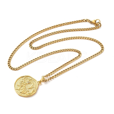 Brass Clear Cubic Zirconia Curb Chain Constellation Pendant Medal Necklaces for Women LS-NJEW-U010-01G-02-1