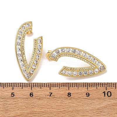 Brass Micro Pave Clear Cubic Zirconia V-Shaped Stud Earrings EJEW-D332-01G-1