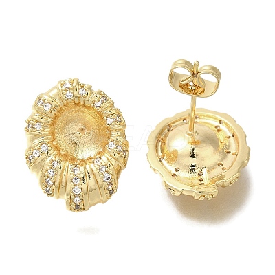 Brass Micro Pave Clear Cubic Zirconia Stud Earring Findings KK-K388-15G-1