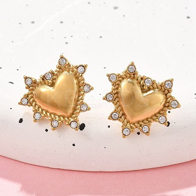 Heart 304 Stainless Steel Micro Pave Clear Cubic Zirconia Stud Earrings EJEW-V016-01G-02-1