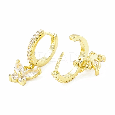 Cubic Zirconia Butterfly Dangle Hoop Earrings EJEW-H086-01G-1