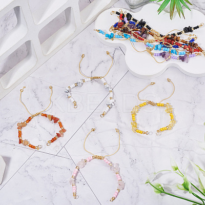 10Pcs 10 Styles Natural & Synthetic Mixed Stone Chip & Glass Seed Beaded Braided Bracelet Making AJEW-TA00055-1