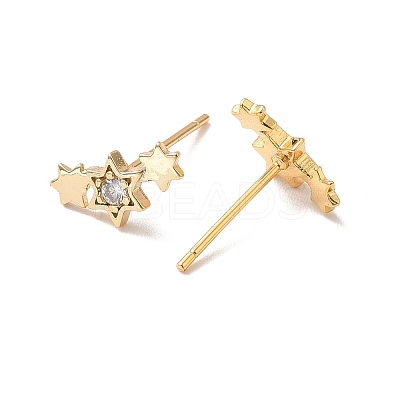 Clear Cubic Zirconia Triple Star Stud Earrings X-EJEW-P199-22G-1