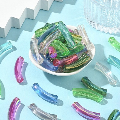 30Pcs 3 Colors UV Plating Transparent Rainbow Iridescent Acrylic Beads OACR-YW0002-51-1
