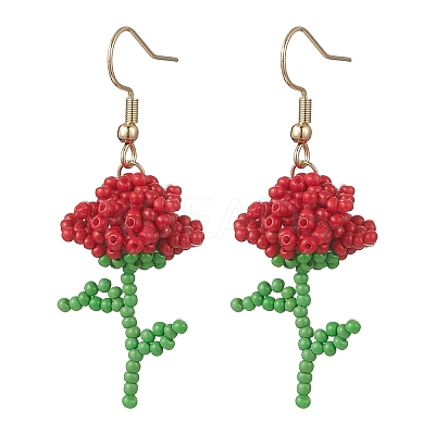 Flower Handmade Glass Seed Beads Dangle Earrings EJEW-MZ00684-01-1