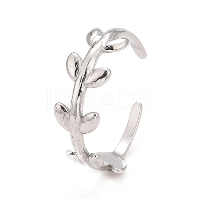 Non-Tarnish 304 Stainless Steel Leaf Wrap Open Cuff Ring for Women LS-RJEW-C025-15P-1