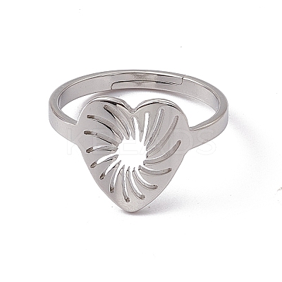 Non-Tarnish 201 Stainless Steel Hollow Out Heart Adjustable Ring for Women RJEW-C045-02P-1