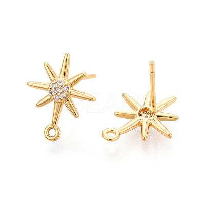 Brass Micro Pave Cubic Zirconia Stud Earrring Findings KK-N263-22G-1