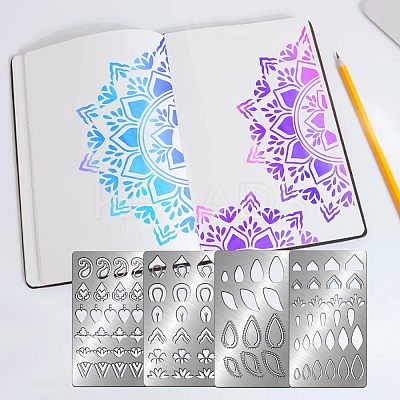 4Pcs 4 Style Mandela Element 304 Stainless Steel Cutting Dies Stencils DIY-FG0002-11-1