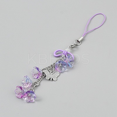 Lily of the Valley Handmade Lampwork & Alloy Butterfly Pendant Decorations HJEW-WH20021-06A-1