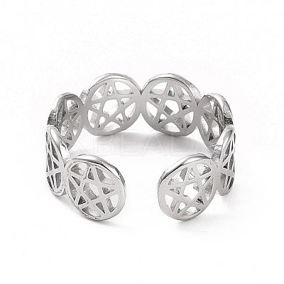 Non-Tarnish 304 Stainless Steel Star of David Open Cuff Ring for Women LS-RJEW-C053-01P-1