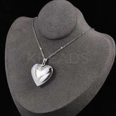 Anti-Tarnish 304 Stainless Steel Heart Locket Pendant Cable Chain Necklaces for Women NJEW-M050-04E-P-1