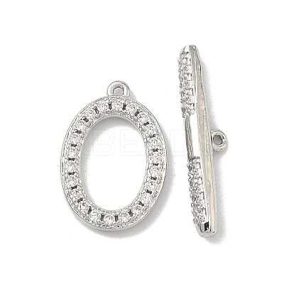 Oval Brass Micro Pave Clear Cubic Zirconia Toggle Clasps KK-G548-25P-1