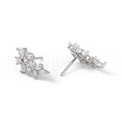 Clear Cubic Zirconia Flower Stud Earrings EJEW-L234-079P-1