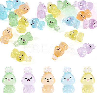 20Pcs 5 Colors Luminous Resin Rabbit Display Ornaments DJEW-TA0001-17-1
