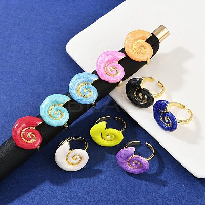 Brass Enamel Adjustable Cuff Rings for Women RJEW-G357-01I-1