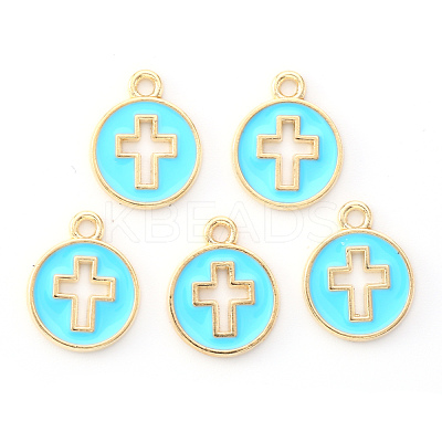 Light Gold Plated Alloy Enamel Pendants X-ENAM-R136-18D-1