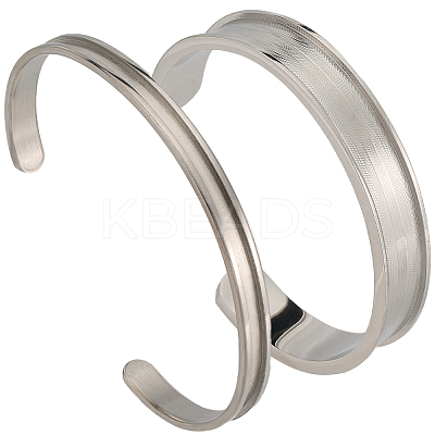 2Pcs 2 Styles C-Shaped 201 Stainless Steel Grooved Cuff Bangles STAS-SC0008-02-1