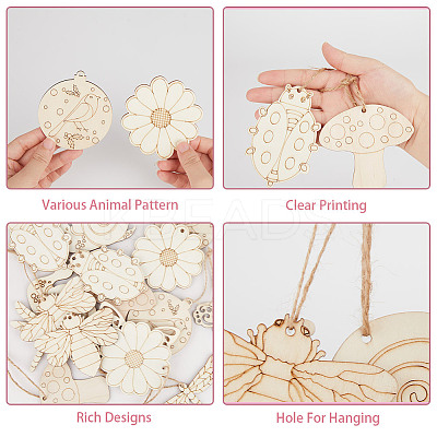 40 Sets 8 Style Unfinished Wood Pendant Decorations WOOD-GF0001-82-1