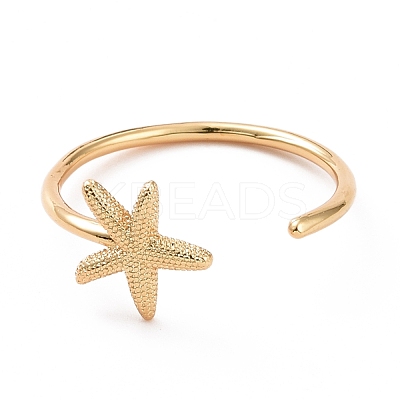Rack Plating Brass Star Open Cuff Ring for Women RJEW-C029-04G-1