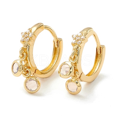 Star Cubic Zirconia Hoop Earrings with Flat Round Drop EJEW-P196-19G-1