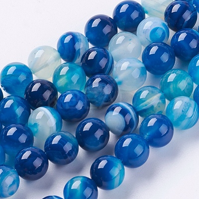 Round Dyed Natural Striped Agate/Banded Agate Beads Strands G-G582-8mm-10-1