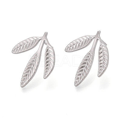 Non-Tarnish 304 Stainless Steel Leaf Stud Earrings for Women EJEW-F300-11P-1