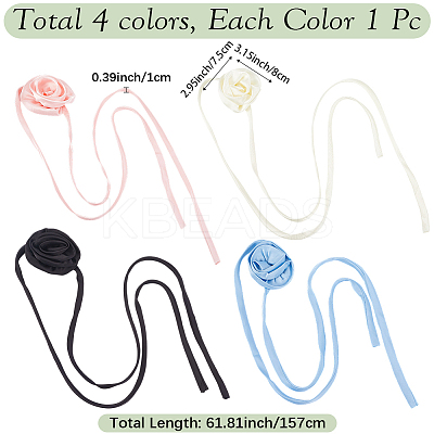 4Pcs 4 Colors 3D Rose Satin Fabric Wrap Choker Necklaces for Women NJEW-CY0001-02-1