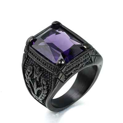 316L Stainless Steel & Cubic Zirconia Men's Vintage Carved Finger Rings FS-WG82D33-71-1