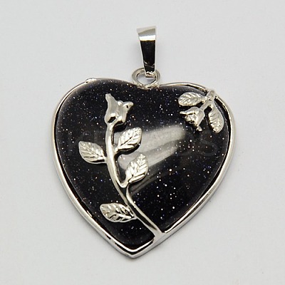 Heart Synthetic Blue Goldstone Pendants GP356-6-1