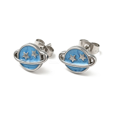 Enamel Planet with Star Stud Earrings with 316 Surgical Stainless Steel Pins EJEW-A081-06P-1