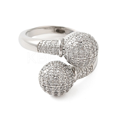 Round Brass Micro Pave Clear Cubic Zirconia Open Cuff Rings for Women RJEW-A046-10P-1