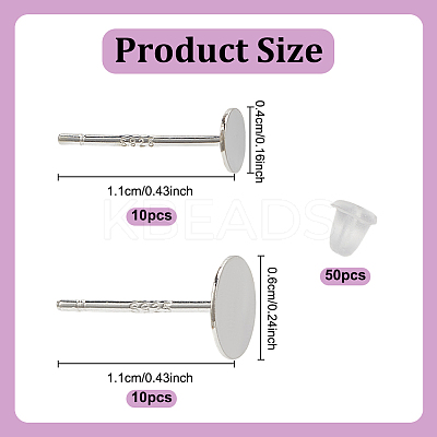 925 Sterling Silver Round Flat Pad Stud Earring Findings STER-GO0001-47-1