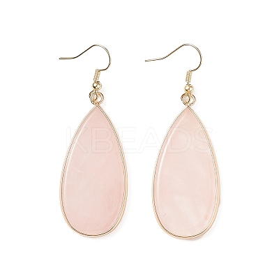 Natural Rose Quartz Teardrop Dangle Earrings EJEW-G331-01G-01-1