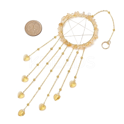Wire Wrapped Natural Citrine Chips Ring Hanging Ornaments HJEW-JM02371-03-1